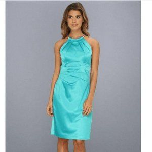 Eliza J Satin Ruched Turquoise / Teal Halter Dress - Size 6